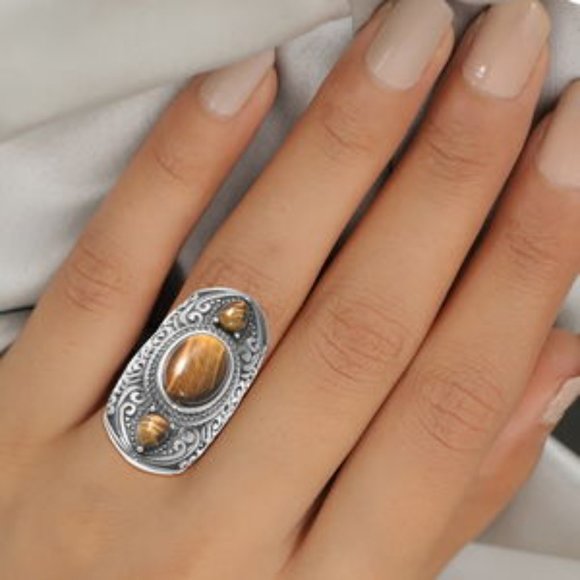 South African Tiger's Eye Matching Jewelry Set, Necklace/Bracelet/Ring NWT - Picture 6 of 16